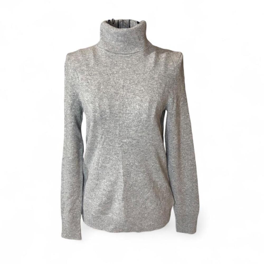 Talbots Pure Cashmere Grey Turtleneck Sweater Size Petite Small P Heathered Knit